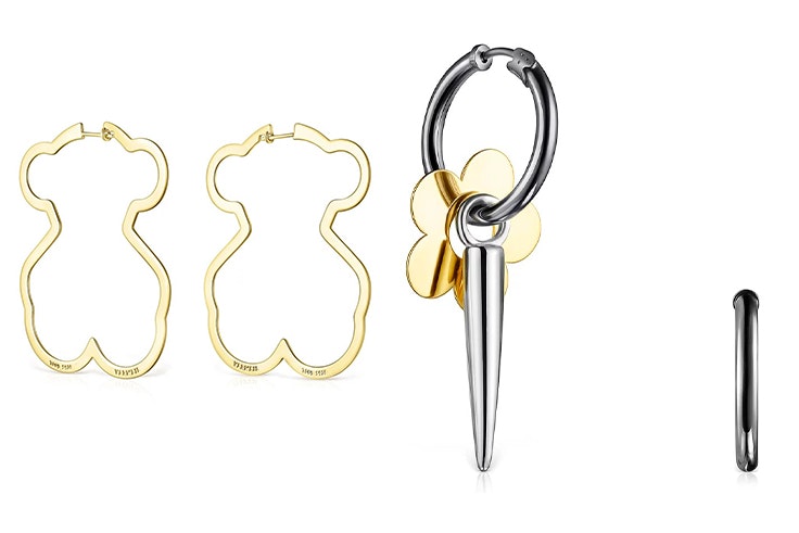 Pendiente Tous modelo silueta en oro (149€) y modelo Hold Metal Flor (179€),