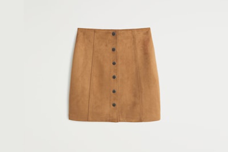 falda color camel ante mango