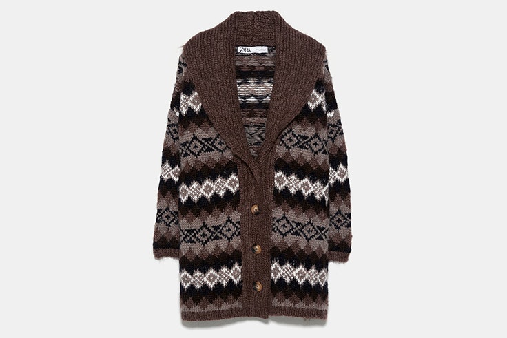 chaqueta jacquard marrón zara