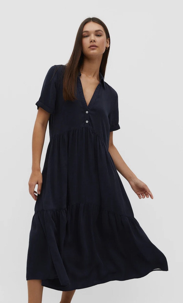 vestido camisero midi de stradivarius