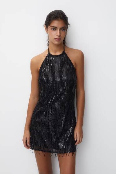 vestido halter lentejuelas